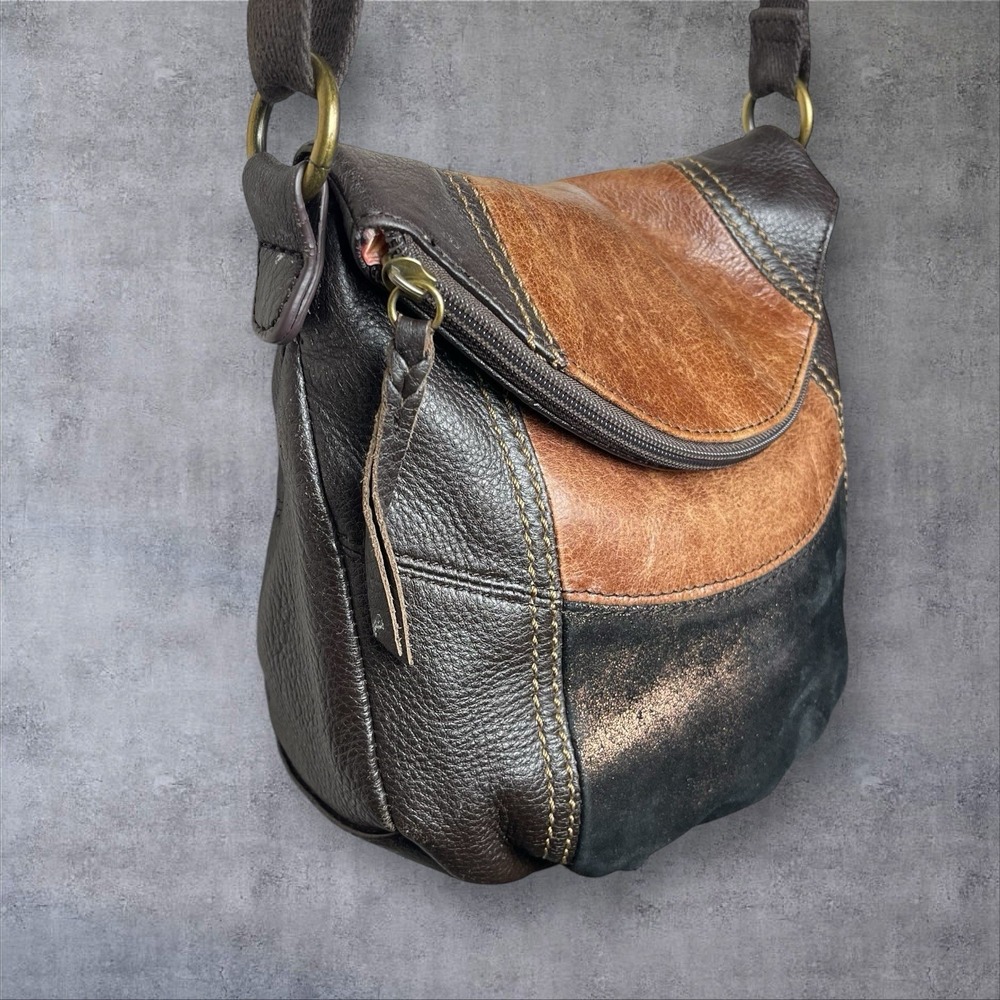 Vintage The Sak Deena Leather Fold over Flap Crossbody Bag Purse Patchwork‎ Y2K - Picture 3 of 10